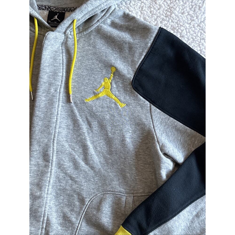 Nike Jordan Jacket Mens M Black Gray Yellow Varsity Hooded Jumpan Fleece - Picture 2 of 8